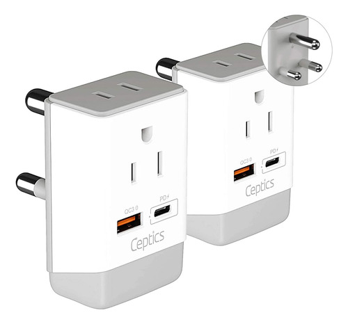 Ceptics Paquete De 2 Adaptadores De Enchufe Qc 3.0 Y Pd, Usb