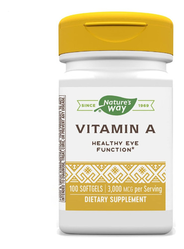 Nature´s Way Vitamina A 3,000mg X100u Salud Ocular, Piel Y +