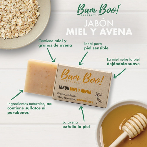 Jabón Miel Y Avena Bam Boo! Lifestyle® 100 Gr