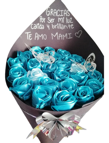 Ramo De Flores Eternas, 24 Flores Color Azul Turquesa
