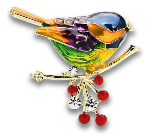 Broche Prendedor Pájaro Multicolor Esmaltado Piedra Mujer