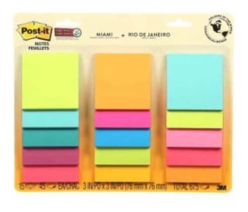 Post It Pack Neon 15 Piezas 45 Piezas Cada Uno 