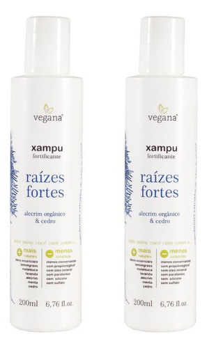  Kit 2 Xampu Natural Fortificante Raízes Fortes Vegana 200ml