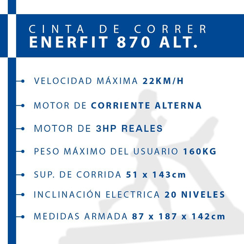 Imagen 2 de 8 de Cinta Correr Caminar Profesional Enerfit 870 - Motor Alterna