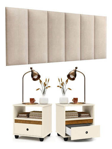 Conjunto Cabeceira Cama Casal 1,40 Com 2 Criado Quarto Luxo Cor Areia