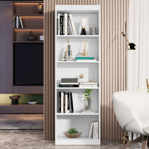 Casa JD Móveis estante livreiro estante multiuso armário organizador livros cor branco de mdp 178cm x 51cm x 30cm com 5 prateleiras