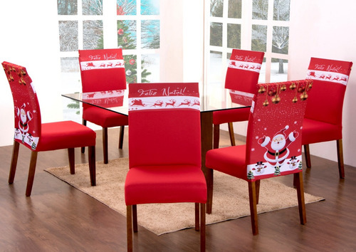 Kit C/ 8 Capas De Cadeira Natal Vermelho Papai Noel Elegante