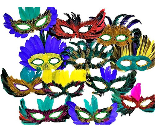 Máscaras De Masquarade 12 Máscaras De Mardi Gras De Plumas F