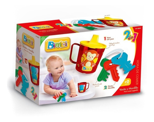 Imagen 3 de 3 de Vaso Taza Con Pico Y Mordillo Llave Para Bebé Bimbi 2en1 0m+