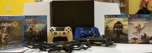 Ps4 Slim + 3 Controles + 4 Juegos Y Cables Como Nueva!