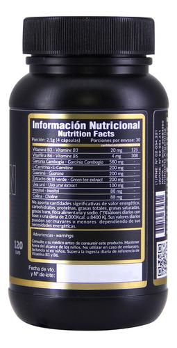 Lipo Burn Gold Nutrition Quemador De Grasa Natural
