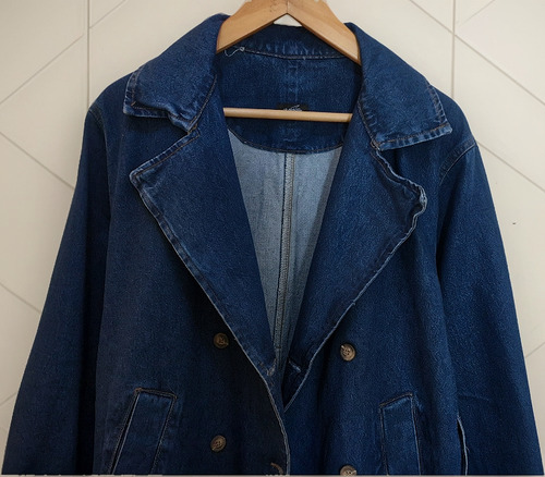 Saco -trench Tapado Largo Jean Azul L - X L