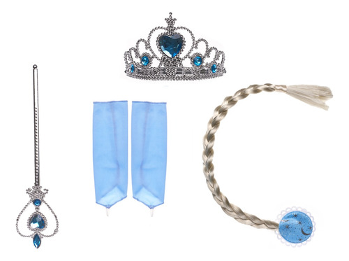 Kit Frozen Elsa Com Varinha, Coroa, Luva E Trança