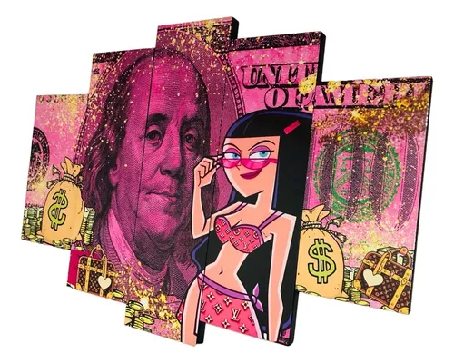 Cuadro Decorativo Moderno Billete 100 Dolares 5 Piezas