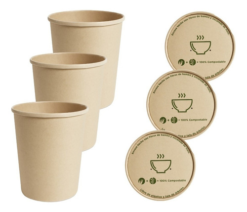 150 Envases 32 Oz (946ml), Bambú 100% Biodegradable