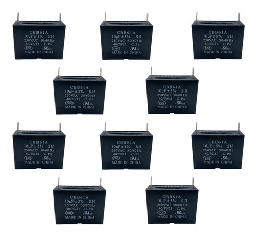 Paquete De 10 Capacitores Para Ventilador 10uf/250v