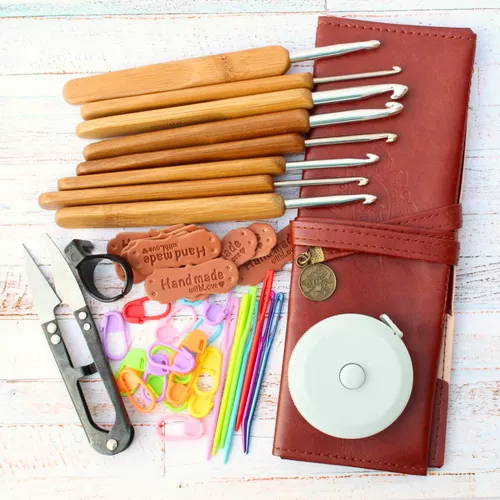 Kit Crochet Set Ganchillo Agujas Accesorios Ganchos Estuche