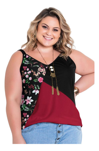 Blusa Feminina Com Alças Finas Decote V Plus Size