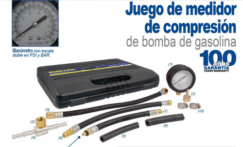 Imagen 4 de 9 de Jgo Medidor Compresión Bomba Gasolina 100 Psi 107277 Surtek
