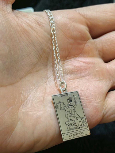 Dije Carta De Tarot Justicia Plata Fina Ley 925 + Cadena