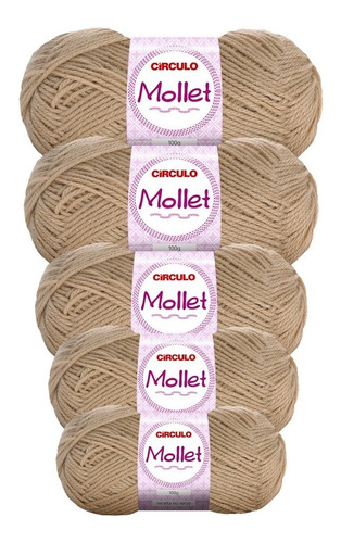Lã Mollet 100g Crochê / Tricô - Círculo - 5 Novelos Cor 7650 - Amêndoa