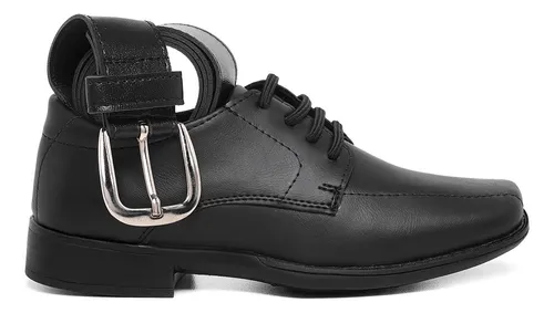 Kit Sapato Social Infantil Preto Clássico Barato + Brinde