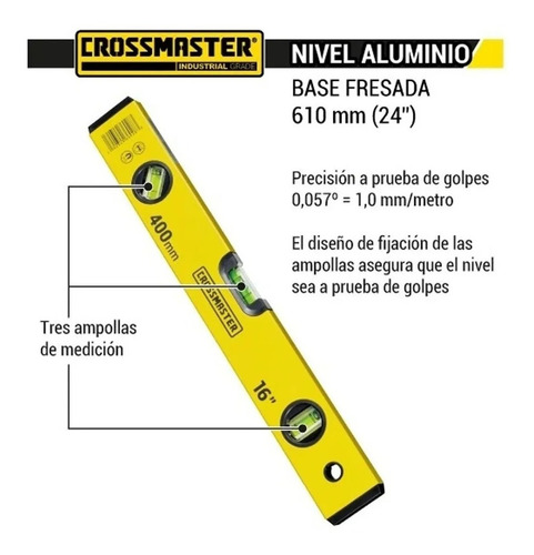 Imagen 2 de 3 de Nivel De Mano Aluminio 600 Mm 3 Gotas Crossmaster