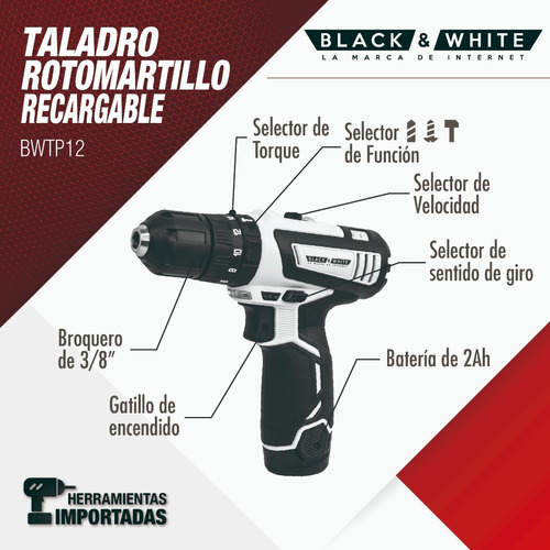 Imagen 3 de 9 de Taladro Atornillador Inalámbrico 3/8 25nm Batería 12v Litio