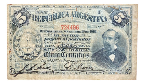 Billete 5 Centavos Argentina 1895 Bottero 1010 Caja Convers