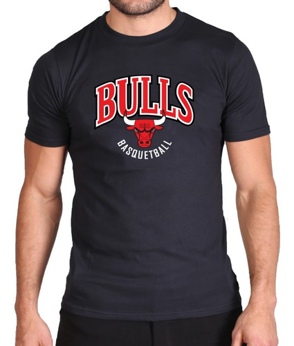 Remera Bulls Chicago Gris Hombre Manga Corta Talle Xs A 4xl
