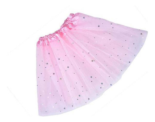 Saia Tutu Adulto Glitter Star 3 Camadas De Tule Rosa