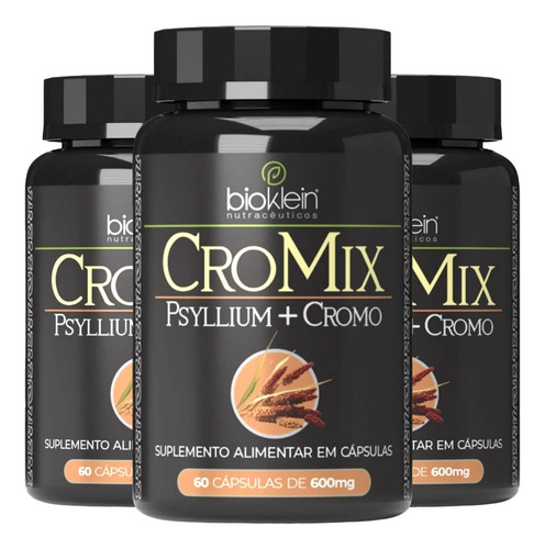 Kit 3 Cromix 60 Cáps Psyllium Picolinato De Cromo Bioklein