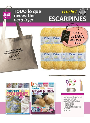 Bolsa Kit Creativo Crochet Escarpines + Lana + Revistas