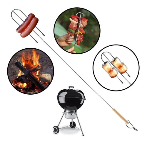 Brocheta Acero Cromado Pinza Tenaza Fogata Camping Outdoor