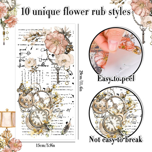 Whaline 10 Hojas De Transferencias De Flores Para Muebles Y