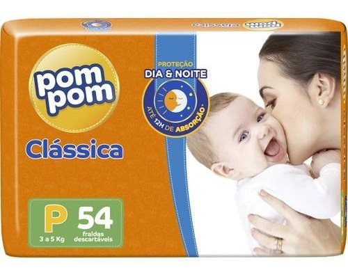 Fralda Descartável Infantil Pompom Clássica Mega P C/54 Pom