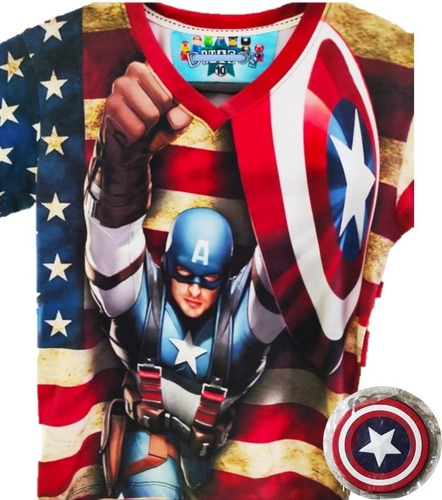 Camiseta Capitán América  Niño + Obsequio   (llavero) 