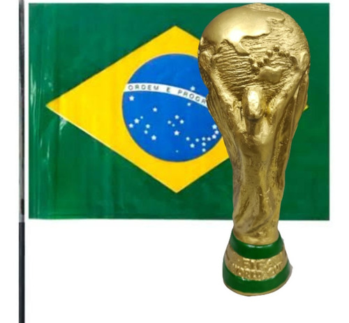 Taça Copa Do Mundo Fifa Tam. Real Dourada Gesso 37cm +brinde