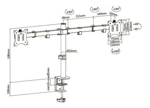Imagen 4 de 7 de Soporte Para Dos Monitores Totalmente Movil Brateck Monitor