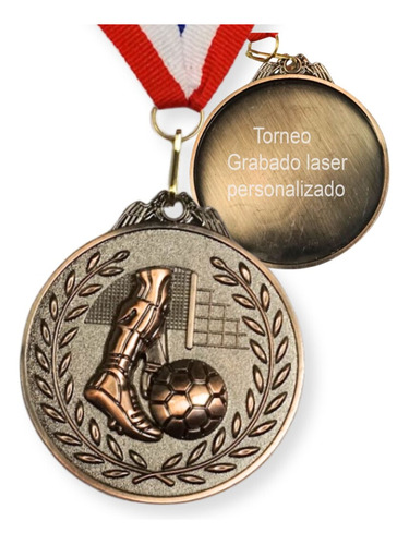 Medalla Bronce Metalica Futbol Personalizada  Laser 65 Mm