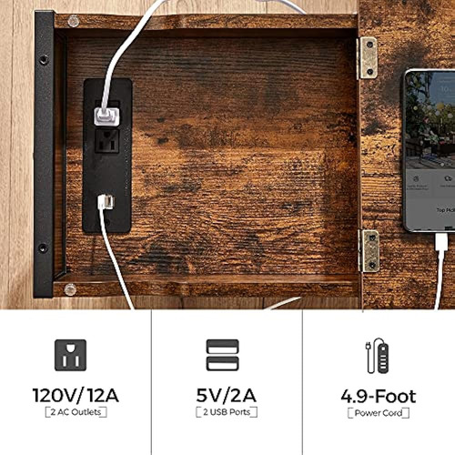 Mesa Auxiliar Vasagle Con Puertos Usb Y Tomacorrientes, Mesa