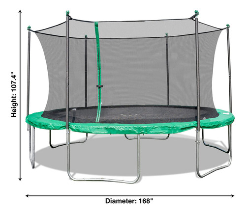 Trampolín Redondo De Acero Resistente 14 Pies Verde Color De La Lona De Salto Color Del Cobertor De Resortes