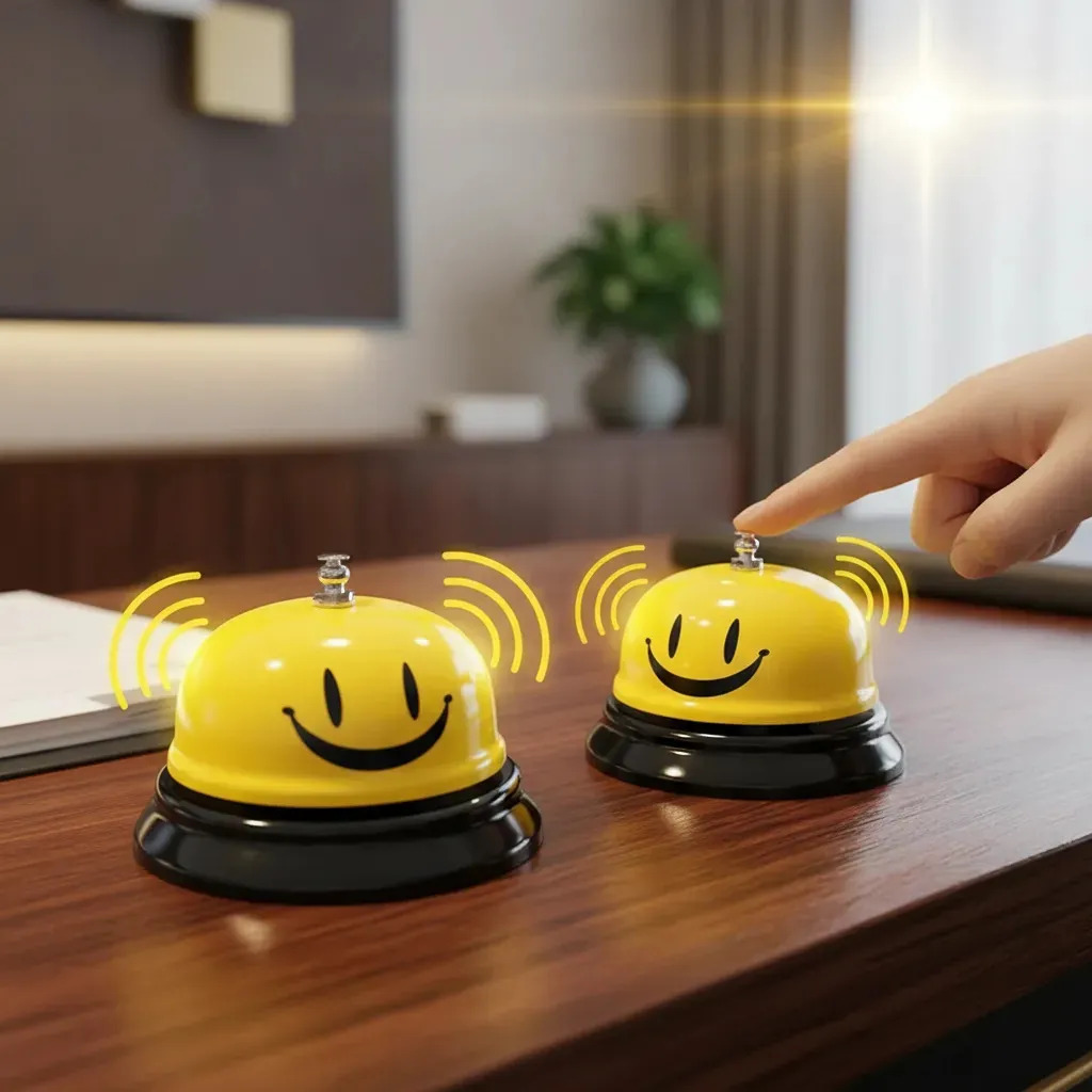 Solviora Timbres De Servicio X2 Para Hotel, Cocina, Oficina Y Escuela Amarillo, Campana De Llamado De Metal Antióxido Para Adultos Mayores, Niños, Aulas Y Uso Doméstico