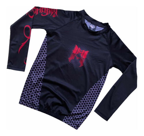 Playera Rashguard Lycra Mmachines® Mqns Red Logo Back Skull