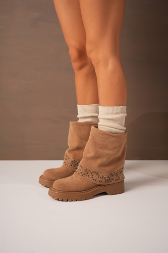 Botas Mujer Gamuza Tachas Urbanas Caña Doblada Moda Lilo