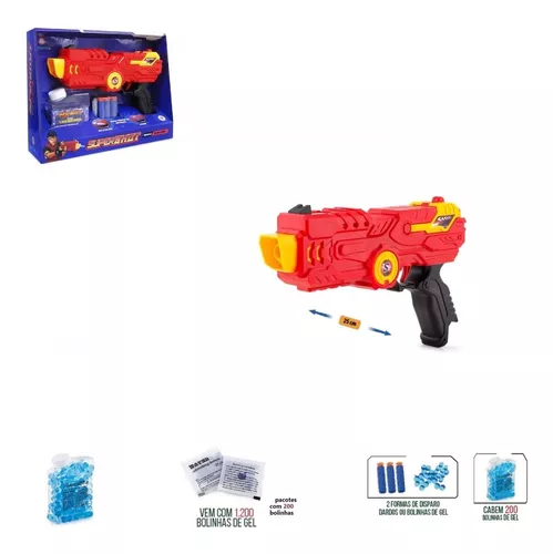 Pistola SuperShot DualFight Lança Dardos Nerf + Bolinhas em Gel - Polibrinq