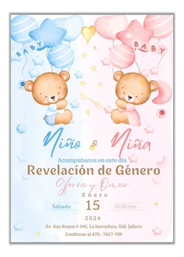 comprar Invitación Imprimible Revelación De Género Bebé Editable
