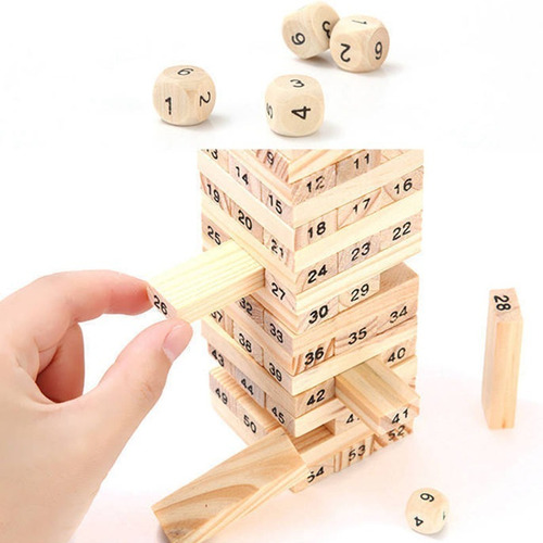 Jenga De Madera Con 4 Dados , 54 Números