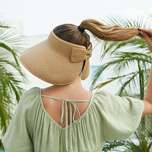 Sombrero De Paja Plegable Con Protección Solar Para Mujer, A