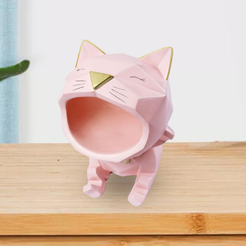 Caja De Almacenamiento De Estatuillas De Gato Con Boca, Rosa